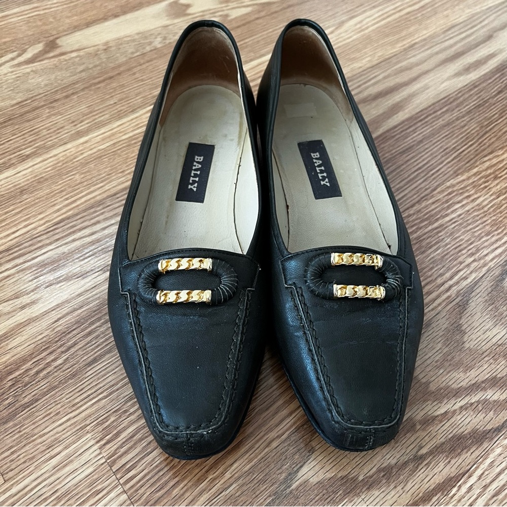 BALLY Olive Green Leather SELENA Loafers Gold Accent sz 8 - Picture 4 of 10